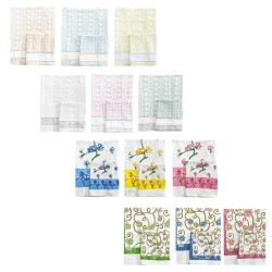 6+6 Asciugamani + Ospite in tinta unita fantasie assortite, 100% cotone, 2 modelli a scelta
